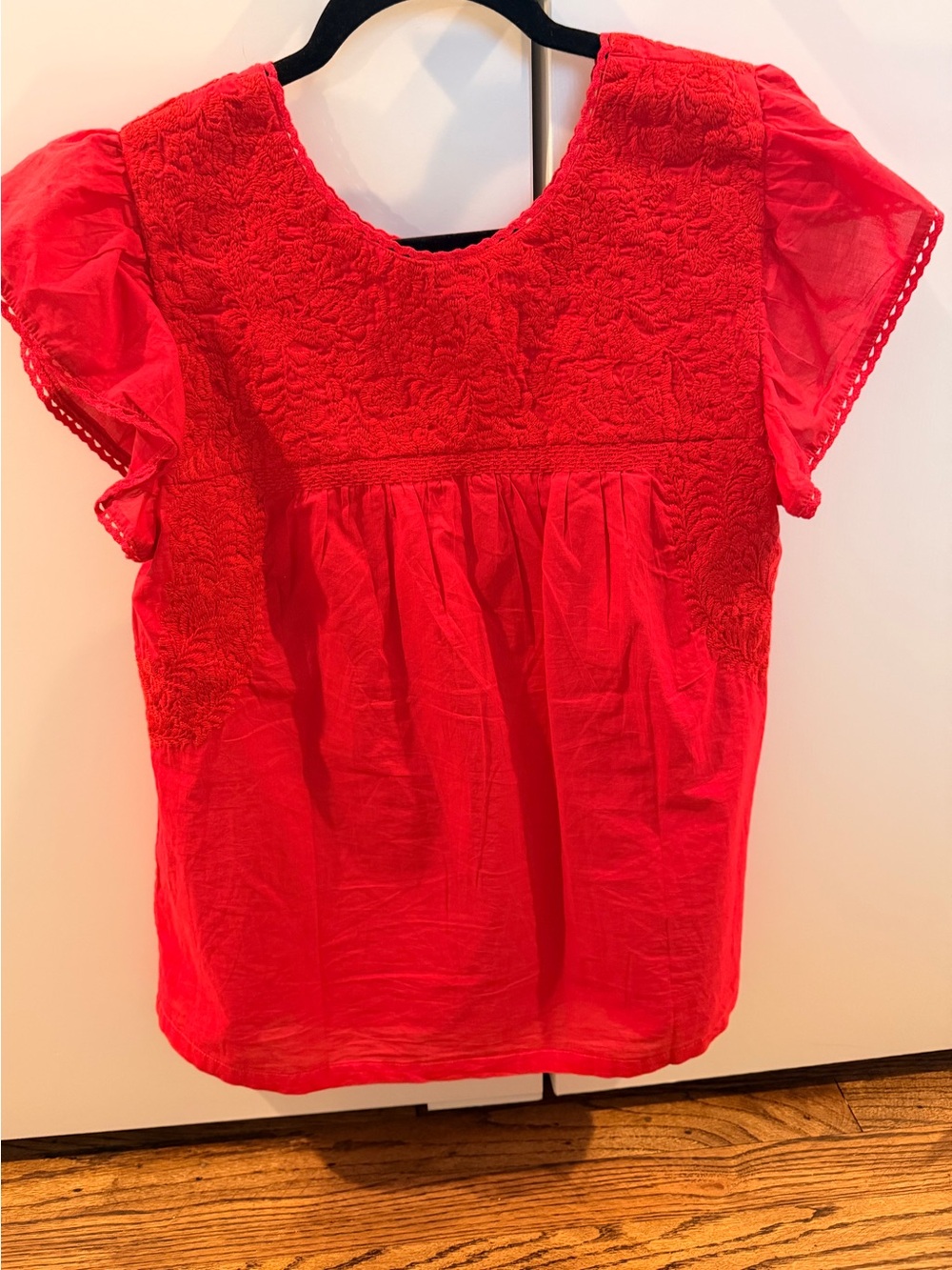j.marie Red Embroidered Flutter Sleeve Top - Picture 2 of 4